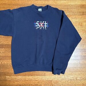 Vintage Ski Vail Embroidered Crewneck Sweatshirt‎ Navy Blue Cotton Blend L